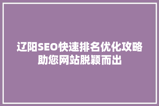 辽阳SEO快速排名优化攻略助您网站脱颖而出