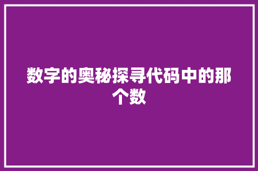 数字的奥秘探寻代码中的那个数
