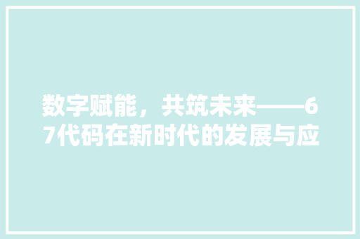 数字赋能，共筑未来——67代码在新时代的发展与应用