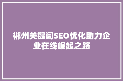 郴州关键词SEO优化助力企业在线崛起之路