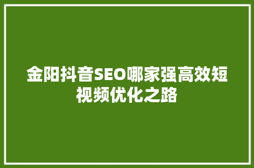 金阳抖音SEO哪家强高效短视频优化之路