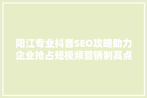 阳江专业抖音SEO攻略助力企业抢占短视频营销制高点