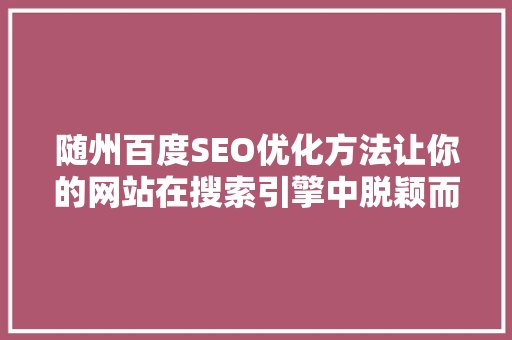 随州百度SEO优化方法让你的网站在搜索引擎中脱颖而出