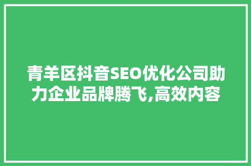 青羊区抖音SEO优化公司助力企业品牌腾飞,高效内容营销之路