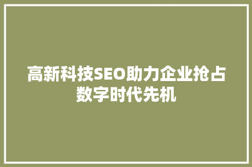 高新科技SEO助力企业抢占数字时代先机
