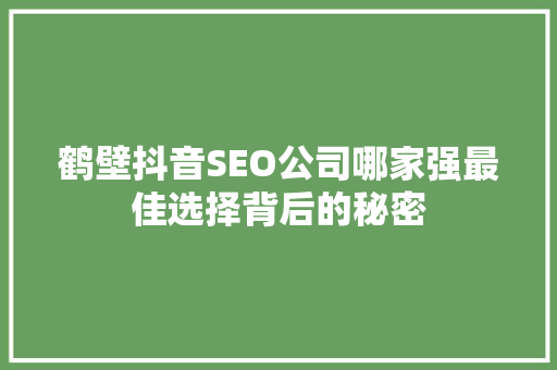 鹤壁抖音SEO公司哪家强最佳选择背后的秘密