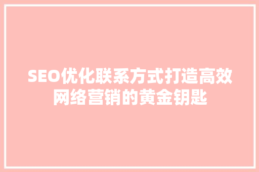 SEO优化联系方式打造高效网络营销的黄金钥匙