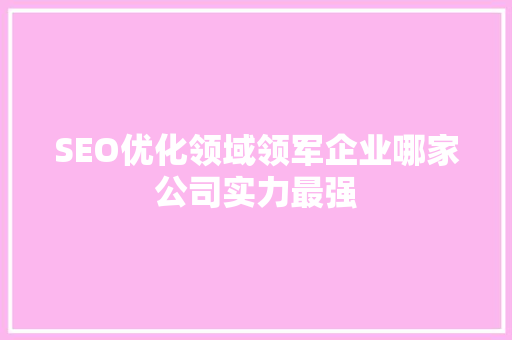SEO优化领域领军企业哪家公司实力最强
