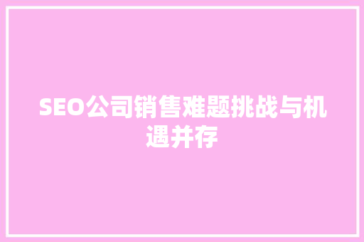 SEO公司销售难题挑战与机遇并存