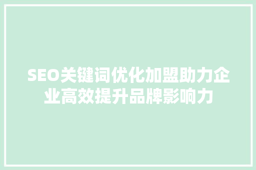 SEO关键词优化加盟助力企业高效提升品牌影响力