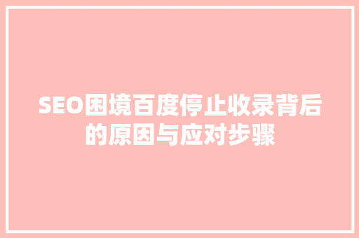 SEO困境百度停止收录背后的原因与应对步骤