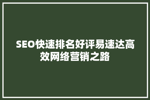 SEO快速排名好评易速达高效网络营销之路