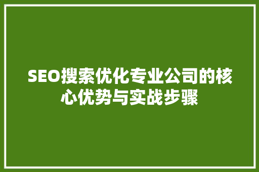 SEO搜索优化专业公司的核心优势与实战步骤