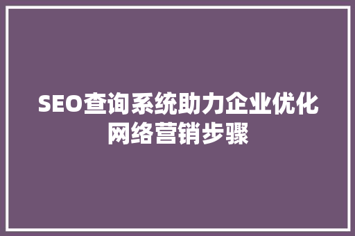SEO查询系统助力企业优化网络营销步骤