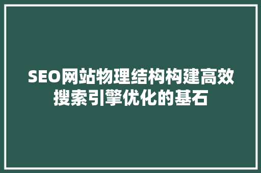 SEO网站物理结构构建高效搜索引擎优化的基石