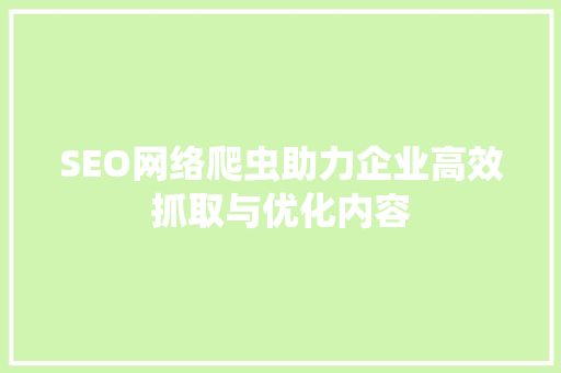 SEO网络爬虫助力企业高效抓取与优化内容