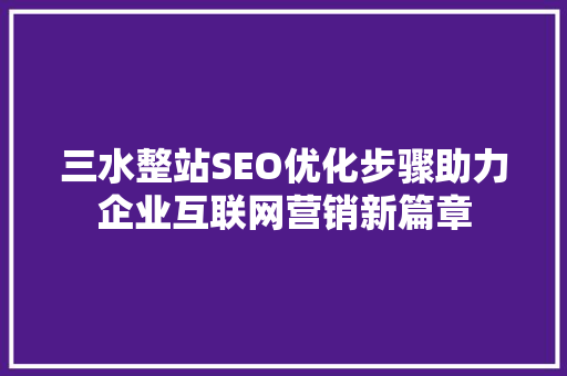 三水整站SEO优化步骤助力企业互联网营销新篇章