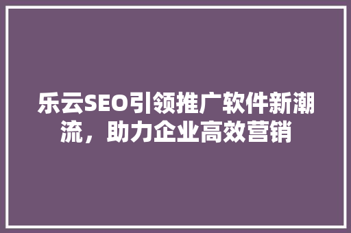 乐云SEO引领推广软件新潮流，助力企业高效营销