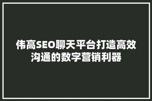 伟高SEO聊天平台打造高效沟通的数字营销利器