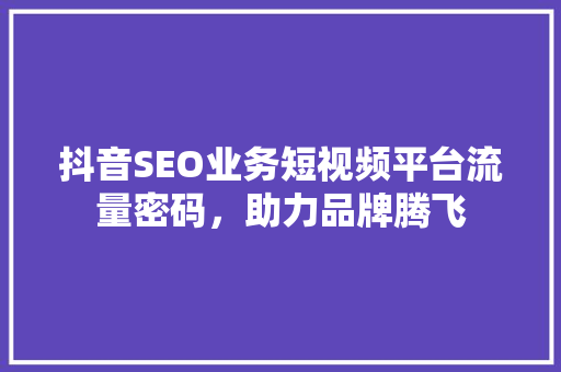 抖音SEO业务短视频平台流量密码，助力品牌腾飞