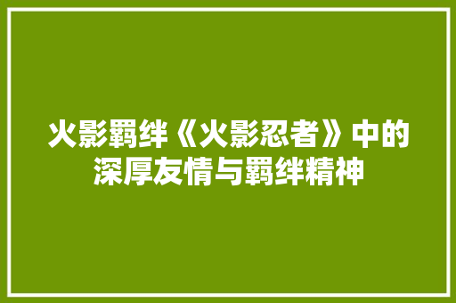 火影羁绊《火影忍者》中的深厚友情与羁绊精神