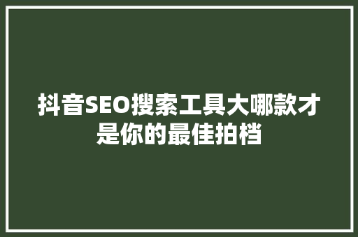 抖音SEO搜索工具大哪款才是你的最佳拍档