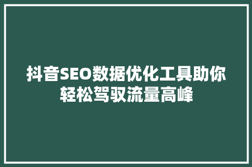 抖音SEO数据优化工具助你轻松驾驭流量高峰