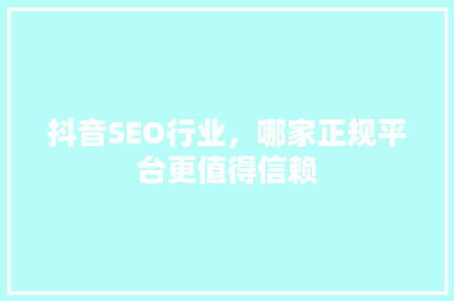 抖音SEO行业，哪家正规平台更值得信赖