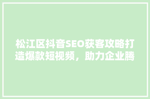 松江区抖音SEO获客攻略打造爆款短视频，助力企业腾飞