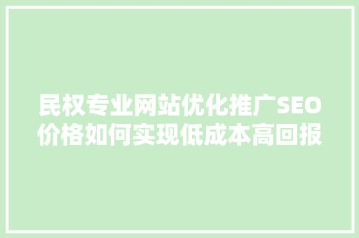 民权专业网站优化推广SEO价格如何实现低成本高回报的互联网营销