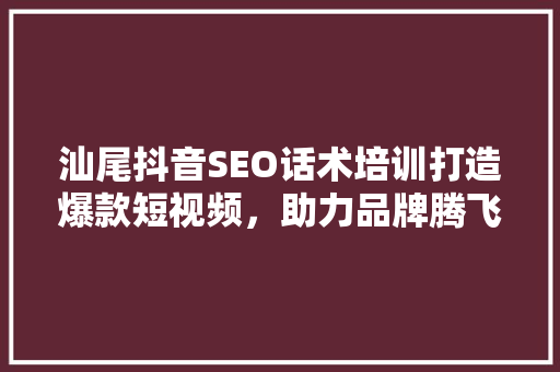 汕尾抖音SEO话术培训打造爆款短视频，助力品牌腾飞