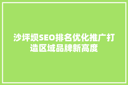 沙坪坝SEO排名优化推广打造区域品牌新高度