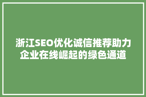 浙江SEO优化诚信推荐助力企业在线崛起的绿色通道
