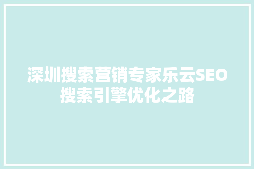 深圳搜索营销专家乐云SEO搜索引擎优化之路