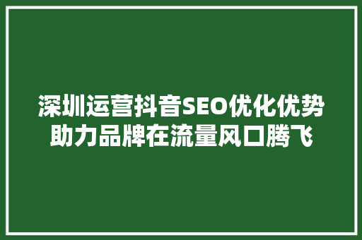 深圳运营抖音SEO优化优势助力品牌在流量风口腾飞