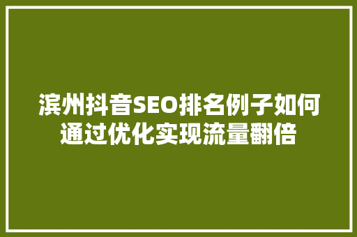 滨州抖音SEO排名例子如何通过优化实现流量翻倍