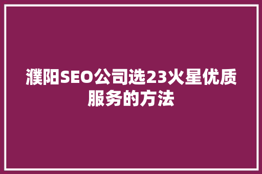濮阳SEO公司选23火星优质服务的方法