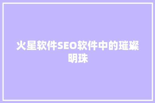 火星软件SEO软件中的璀璨明珠