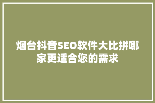 烟台抖音SEO软件大比拼哪家更适合您的需求