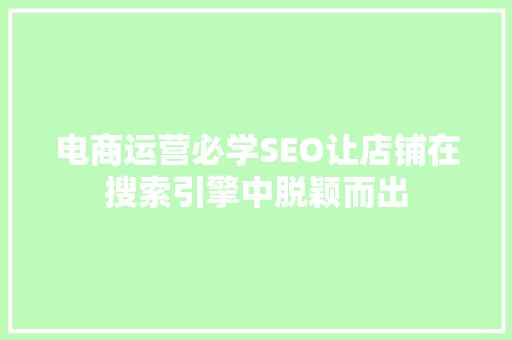 电商运营必学SEO让店铺在搜索引擎中脱颖而出