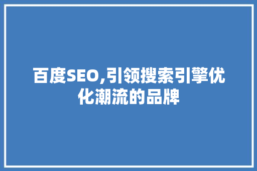 百度SEO,引领搜索引擎优化潮流的品牌
