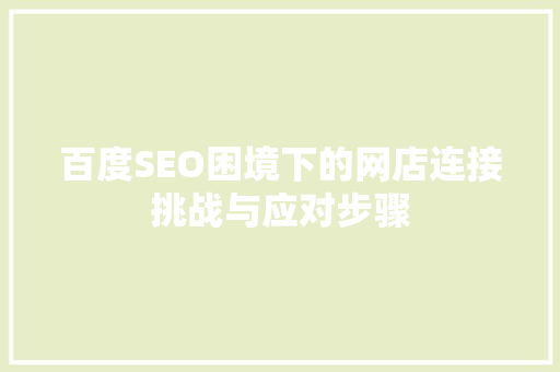 百度SEO困境下的网店连接挑战与应对步骤