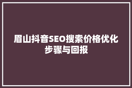 眉山抖音SEO搜索价格优化步骤与回报