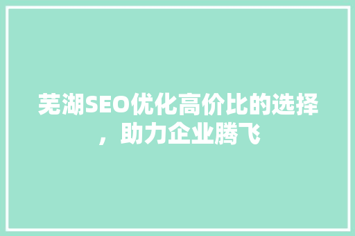 芜湖SEO优化高价比的选择，助力企业腾飞