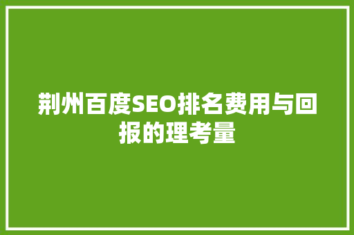 荆州百度SEO排名费用与回报的理考量