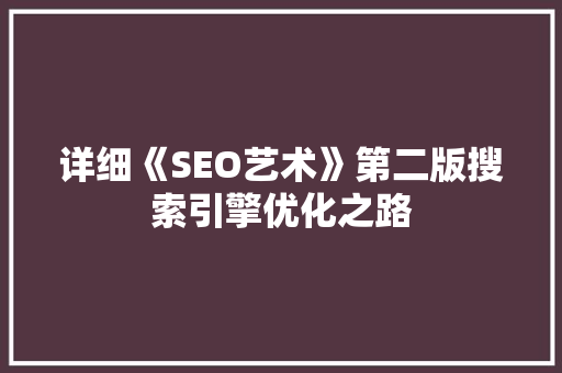 详细《SEO艺术》第二版搜索引擎优化之路