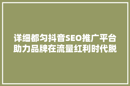 详细都匀抖音SEO推广平台助力品牌在流量红利时代脱颖而出