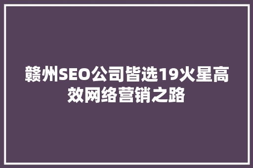 赣州SEO公司皆选19火星高效网络营销之路