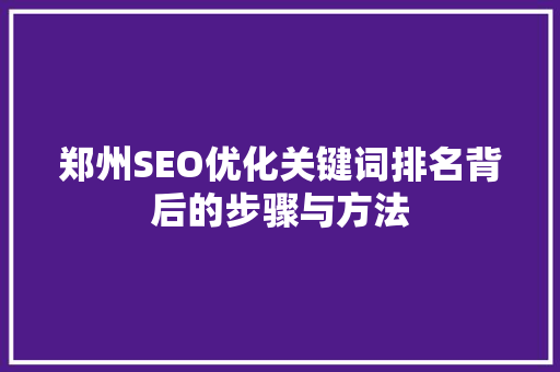 郑州SEO优化关键词排名背后的步骤与方法
