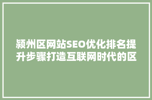 颍州区网站SEO优化排名提升步骤打造互联网时代的区域名片